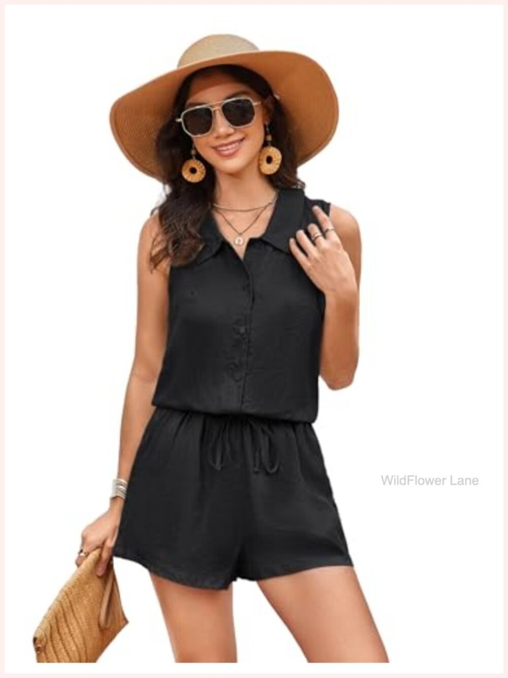 100% Linen 2 Piece Lounge Set Sleeveless Button Down Top & Shorts